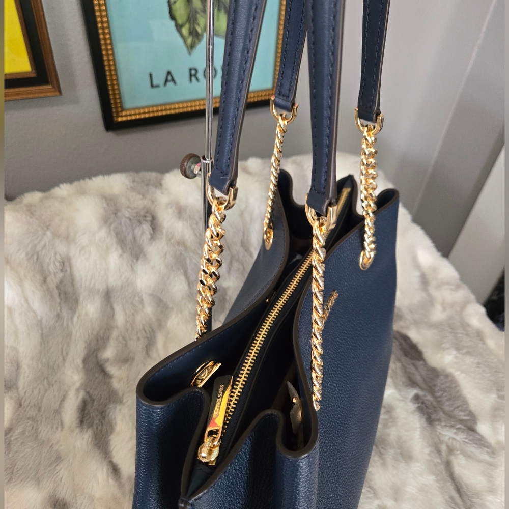 Navy Michael Kors Teagen Chain Shoulder Bag & Wallet Set - Picture 13 of 16